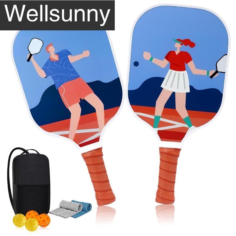Bộ Mái Chèo Pickleball, Wellsunny, 2 Chiếc, Vợt Pickleball Chuyên Nghiệp, Với 4 Quả Bóng, 2 Khăn Tắm Và 1 Túi Pickleball, Mái Chèo Pickleball Sợi Thủy Tinh, Thích Hợp Cho Người Mới Bắt Đầu, Quà Tặng Thể Thao 0