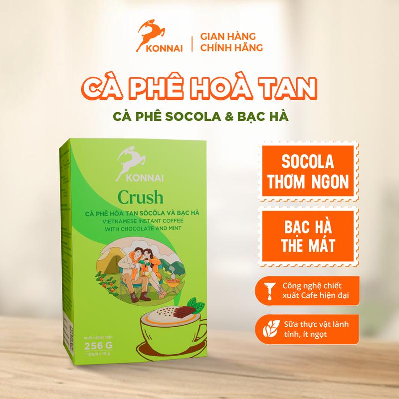 Cà phê hòa tan socola và bạc hà - Konnai Coffee 16 gói - hạt cà phê nguyên chất kết hợp với sữa thực vật - hương vị Socola bạc hà