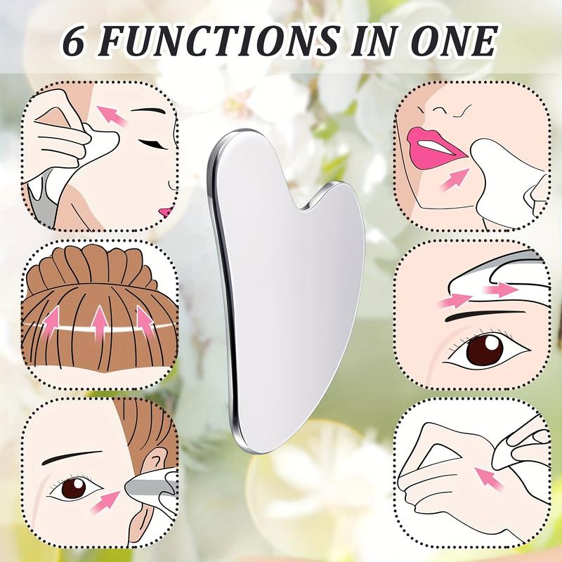 Product Introduction of Stainless Steel Scraping Facial Tool Scraping Facial Metal Scraping Firming Massage Scraping Beauty Tool Body Eye Neck Massager with Travel Bag Skin Care Gift (Silver) 3