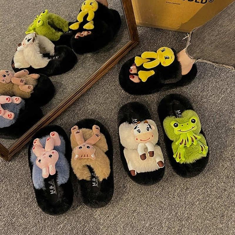 Dép Lông 2 Quai Ngang Họa Tiết Hoạt Hình Đáng Yêu Có Quai DéP Nữ Hoa