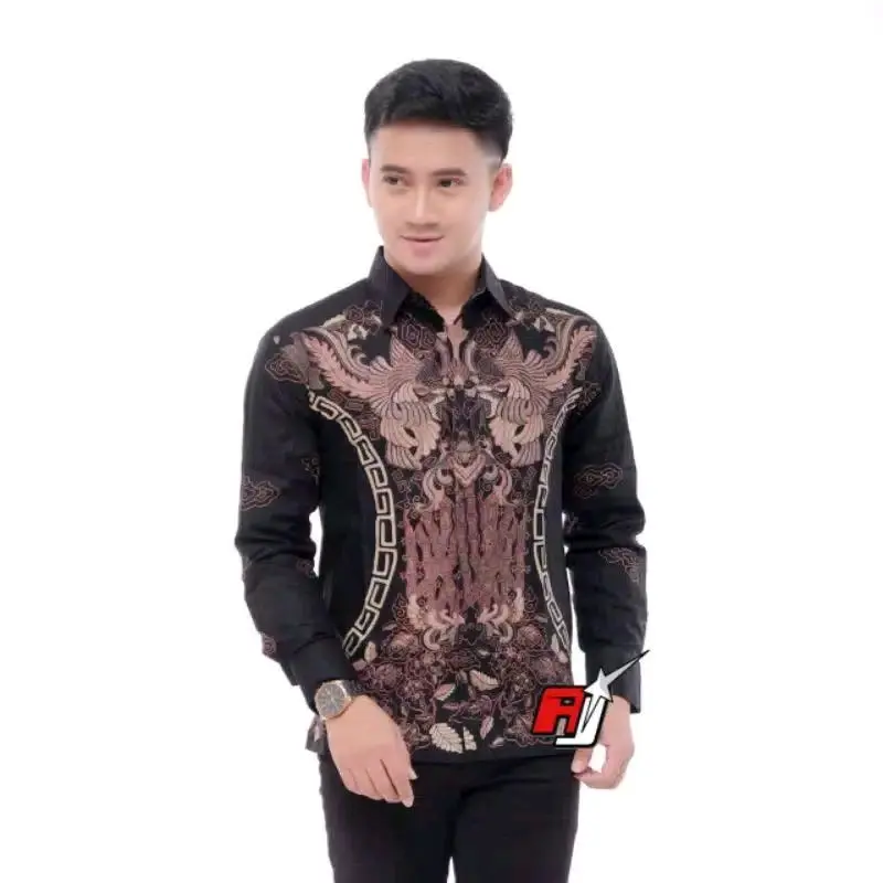 Kemeja Batik pria lengan panjang poliester motif tarung 4