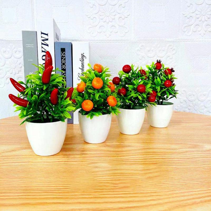 Đạo Cụ Chụp Ảnh Phryn, Đồ Trang Trí Sàn Cửa Sổ, Cây Nhân Tạo Trong Chậu Cây, Bonsai, Quả Mọng Cam Và Ớt, Đồ Trang Trí Nhà Cửa 1