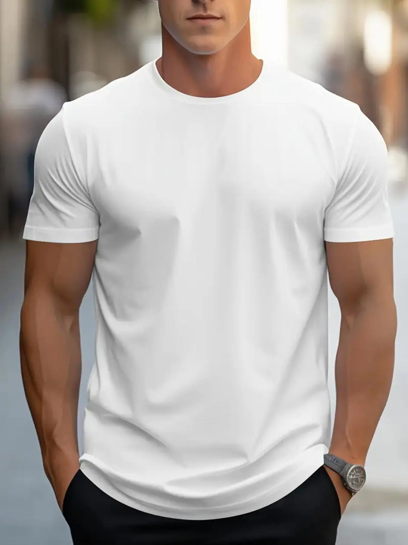 Men's Solid Color Round Neck Tee, Regular Fit Casual Short Sleeve Crew Neck T-shirt for Summer, Fashion Men's Top for Daily Wear