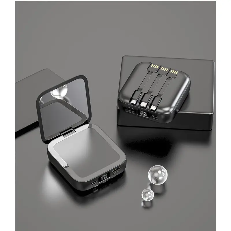 Powerbank Chính Hãng, Dung Lượng 50000mAh, Kích Thước Nhỏ, Có Gương Trang Điểm, Sạc Tích Hợp 4 Dây 8