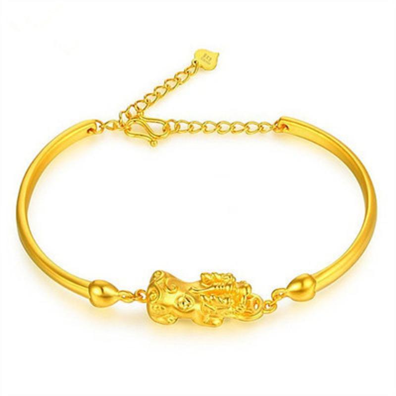 Product Introduction of Brass Gold-Plated 3d Hard Gold Pi Xiu Bracelet Imitation Gold Women's Bracelet Korean Gold-Plated Suit Fashion Beading 18