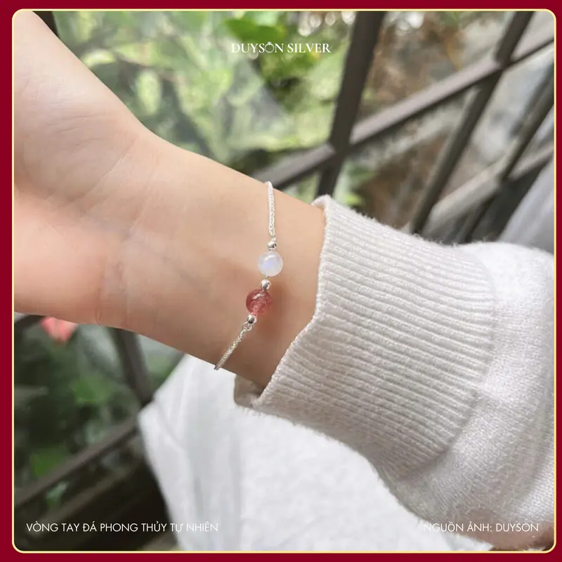 Vòng tay bạc nữ Duyson Silver mix 2 hạt Đá phong thủy Tự Nhiên, Lắc tay bạc nữ đính đá tự nhiên trợ năng lượng LTPT2 1