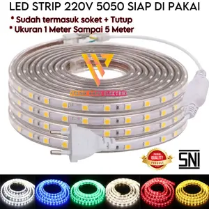 LAMPU LED STRIP SELANG 220V 1 5 10 METER LENGKAP SIAP PAKAI TERMASUK SOKET UKURAN 2M 3M 4M 5M White