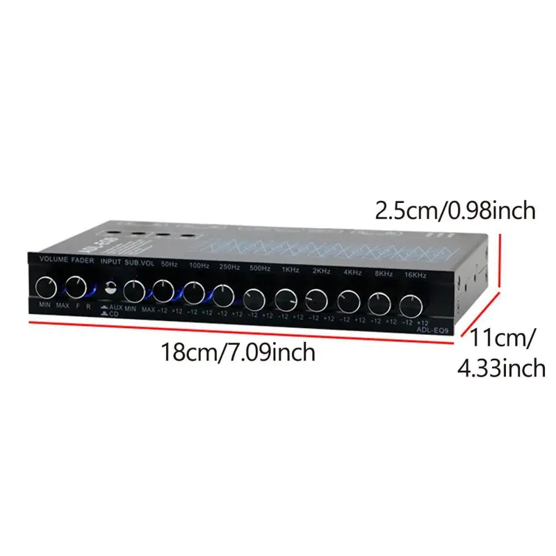 9 Band Equalizer Car Audio Equalizer Metal Subwoofer Output Front Rear + sub Output 2