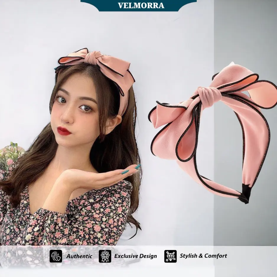 Headband Bando Korea Bandana Lebar Empuk Pita Sweetbow Lentur Stainless Besi Hiasan Kepala Polos Imut Lucu Empuk Asesoris Rambut by Velmorra Black Headbands
