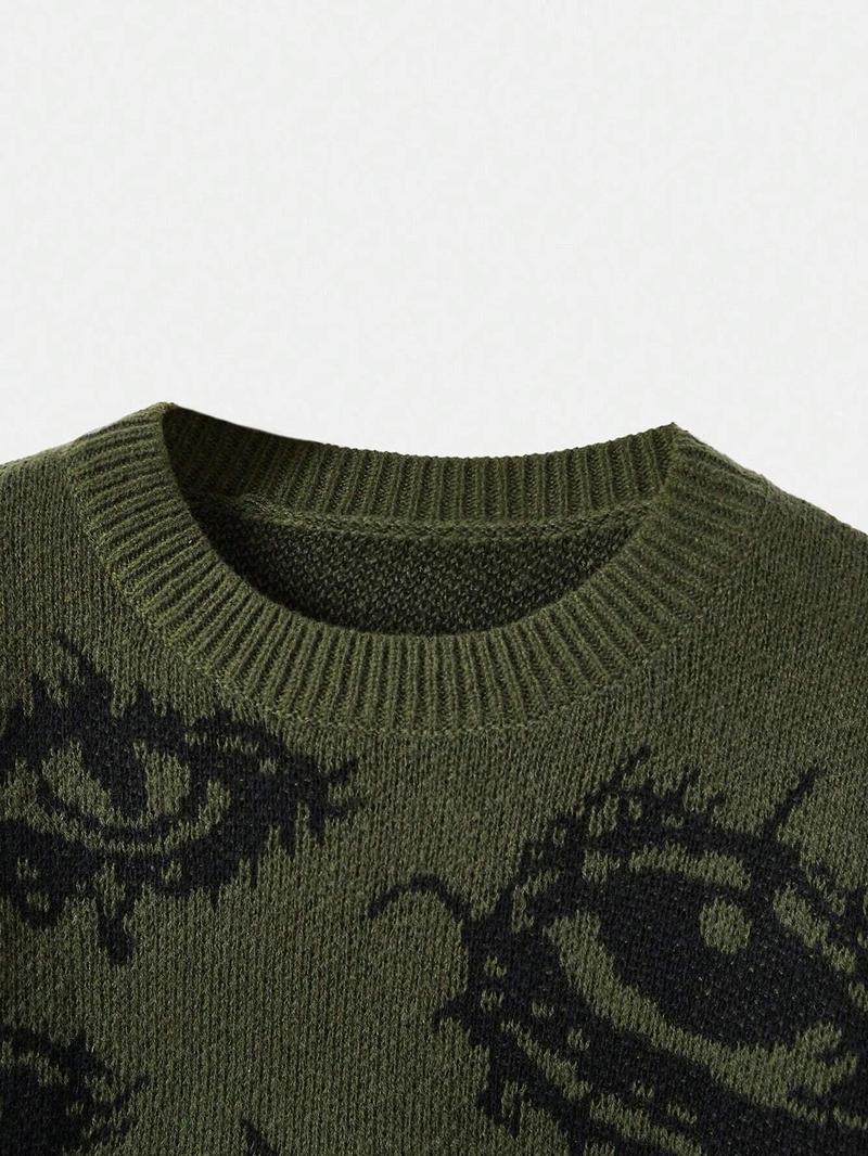 Product Introduction of Men's Eye Print Drop Shoulder Sweater, Loose Casual Long Sleeve Round Neck Jumper for Fall & Winter, Fashion Men's Knitwear for Daily Wear 3