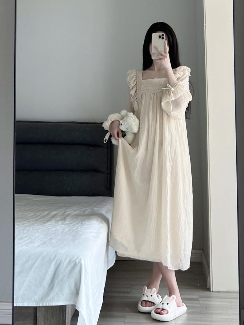 Product Introduction of Đồ Ngủ, Hàng Mới Về, Dành Cho Nữ, Mùa Hè 2024, Cao Cấp, Váy Ngủ Cổ Vuông, Ngoại Cỡ, Dáng Rộng Vừa Vặn, Phong Cách Thường Ngày 3