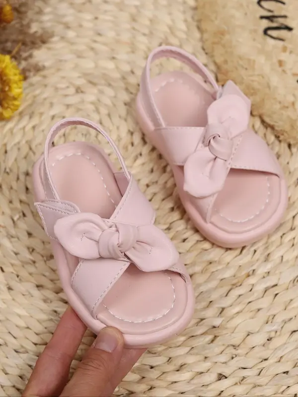 Girl's Cute Bowknot Design Slip on Sandals, Casual Comfortable Flat Sandals for Summer, Lightweight Breathable Shoes for Daily Wear 1