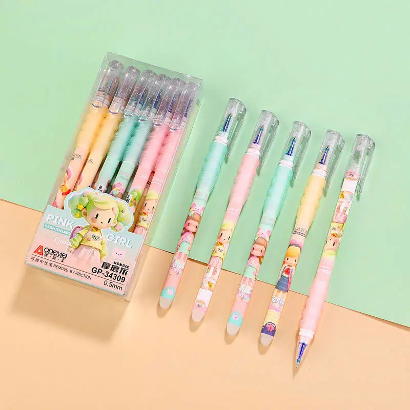Bút Mực Gel Tẩy Xóa Được [Bộ 12 bút] Có Nắp Kim Đông- Màu Xanh - Ngòi 0.5mm Có Tay Cầm Cho Học Sinh, Sinh Viên