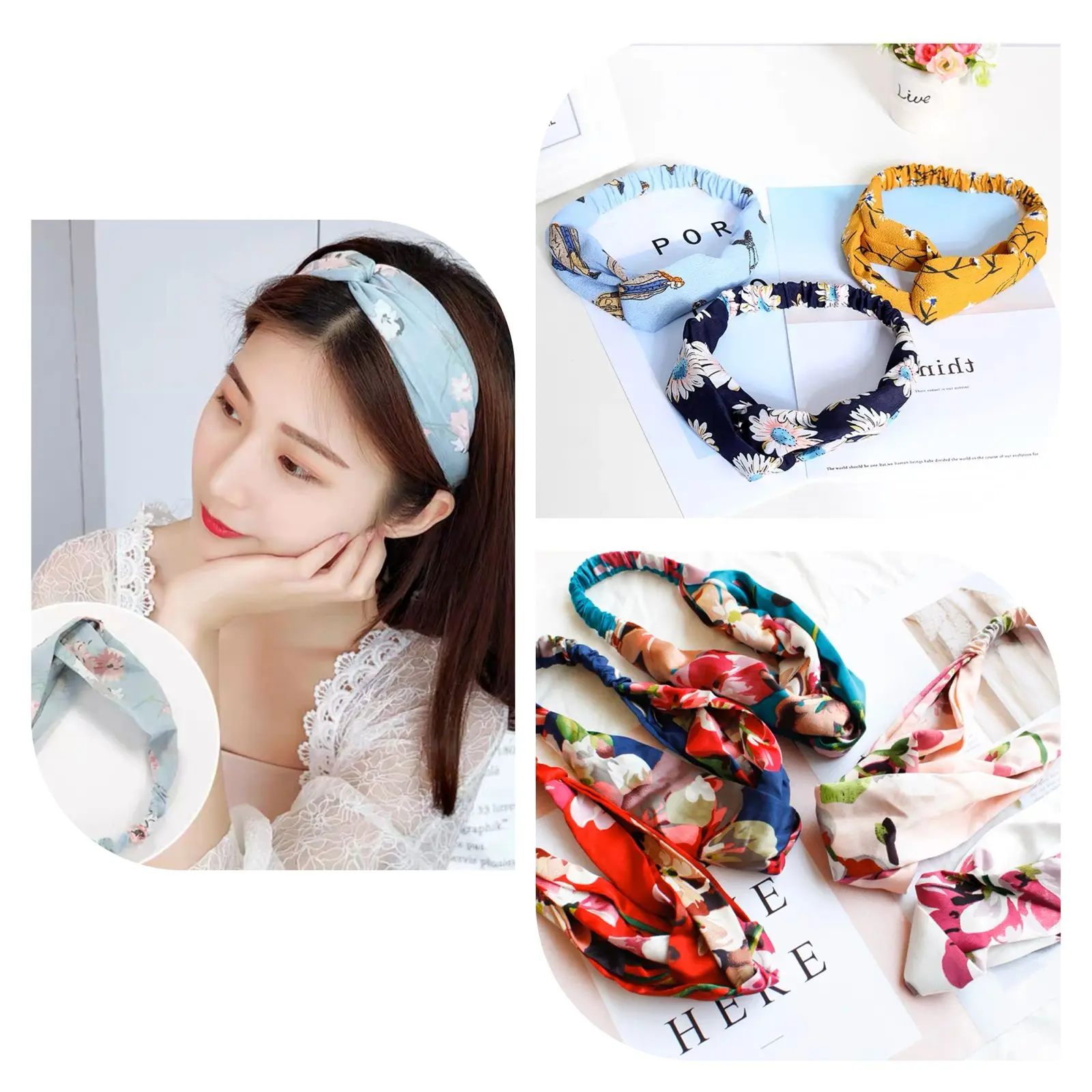 NTL ACR2 Paket 10pcs Bando Karet Salur Motif Bunga , Bandana  Simpul Wanita Headband Korea Style