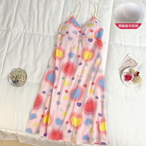 Womens Summer Pajama Dress 150g Cotton Like Fabric Removable Padded Midi
