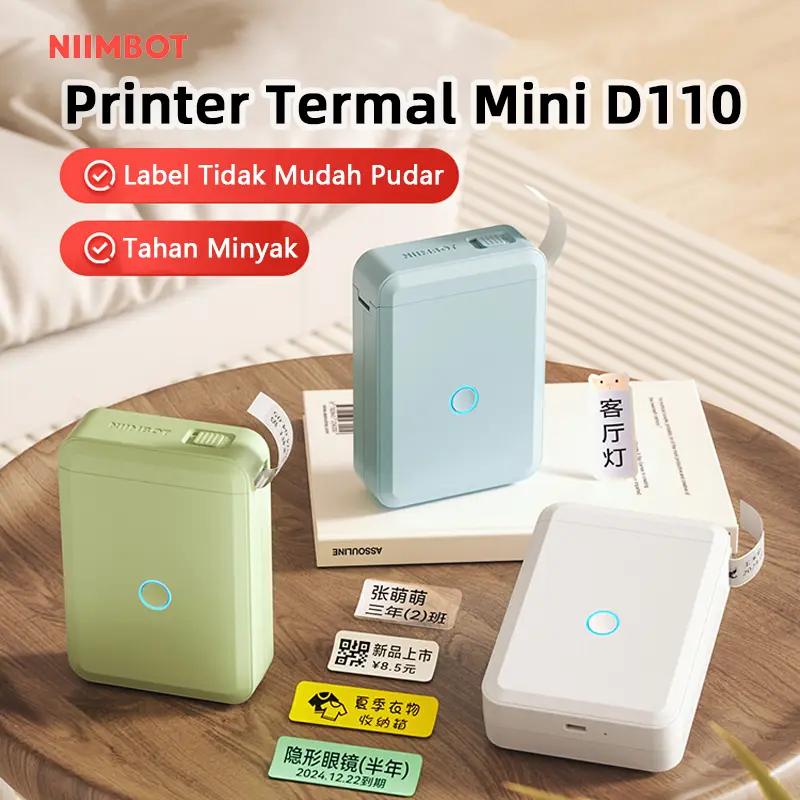 NIIMBOT D110 Perekat Label Termal Portabel Nirkabel Bluetooth Self-adhesive Printer Mesin Penandaan Nama Tanggal Makanan Handy Hold Tahan Air dan Tahan Minyak(tidak kompatibel dengan kertas label merek lain)