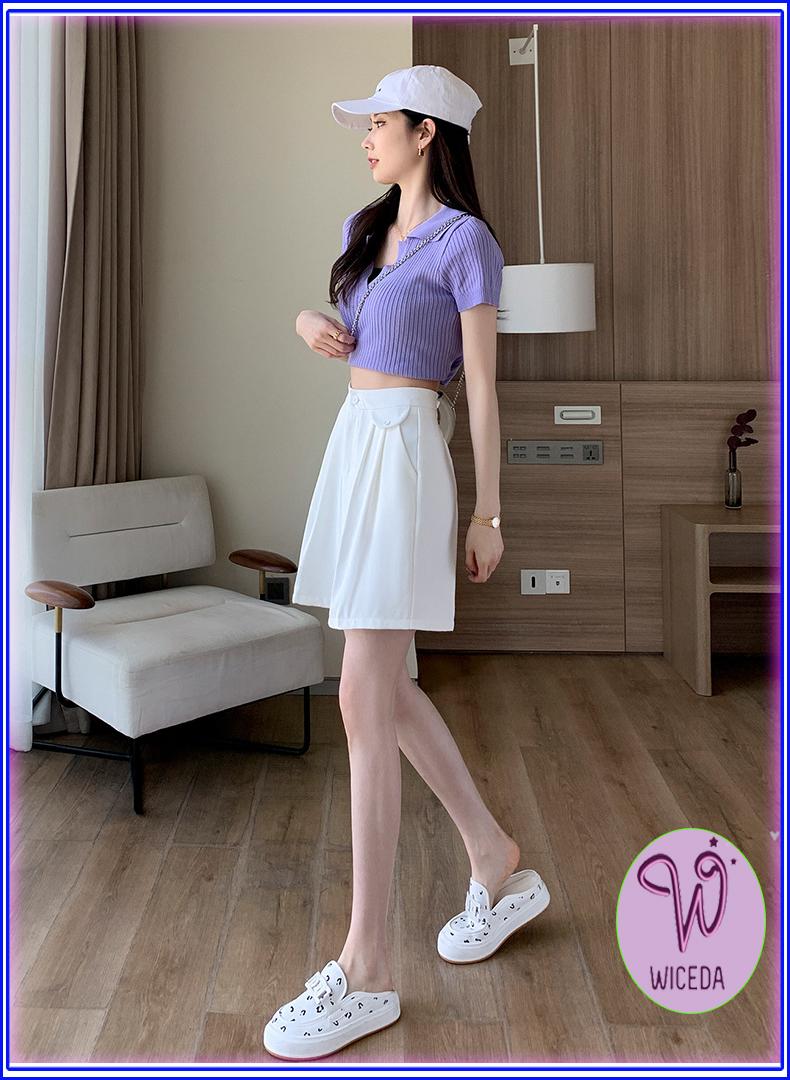 Product Introduction of Quần short nữ ống rộng cạp cao Wiceda . quần sooc ngố lưng cao 2 màu đen trắng mặc ở nhà đi chơi chất vải dày dặn QN520 8