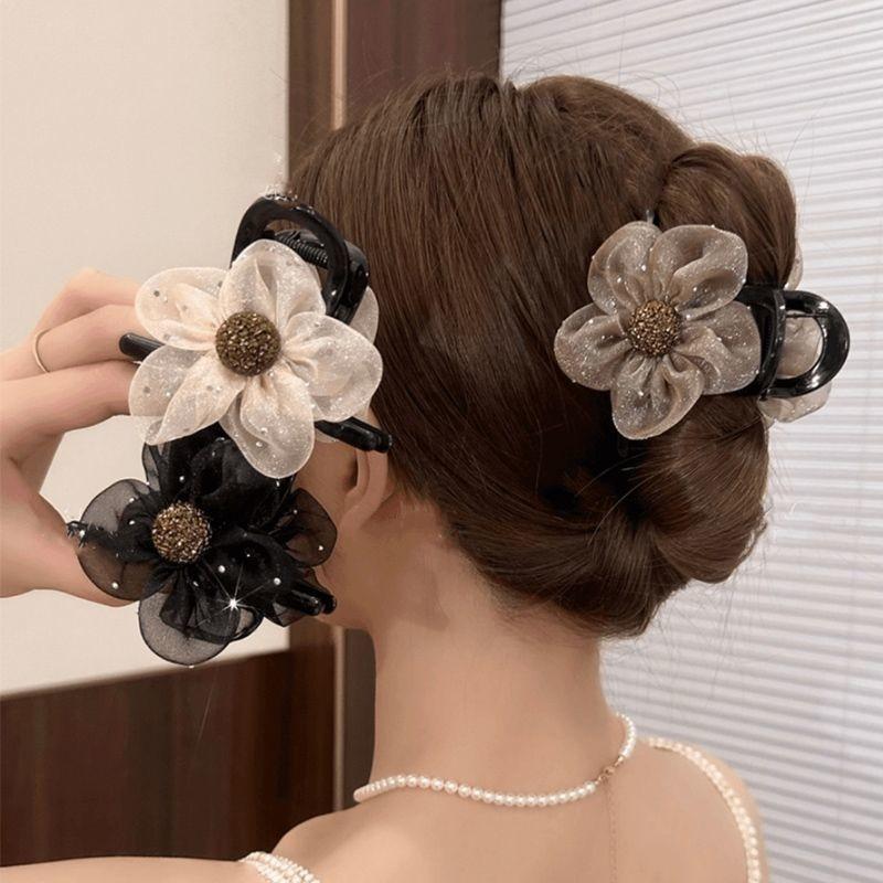 Kẹp Cá Mập Hoa Lưới, Phong Cách Hàn Quốc, Dành Cho Nữ, Thanh Lịch Và Thời Trang, Thích Hợp Cho Tóc Đuôi Ngựa Cao, Kẹp Tóc Đuôi Ngựa Cô Gái, Kẹp Tóc