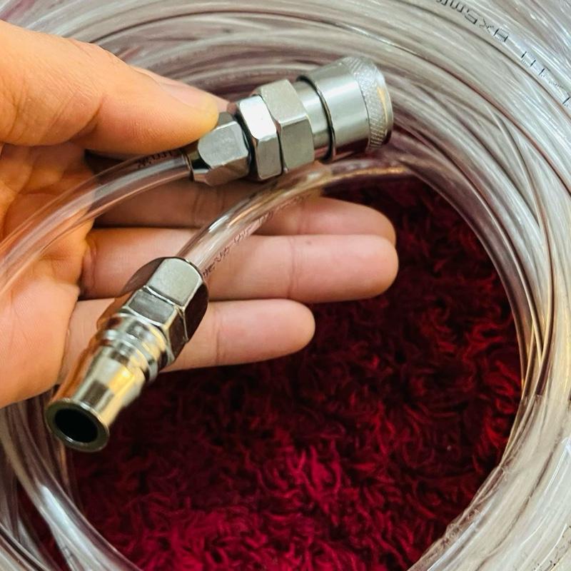Ống hơi khí nén PU Phi 8 màu  và bộ khớp nối tự động Phi 8 dài 5,10,15,20mét có khớp nối chống gỉ 6