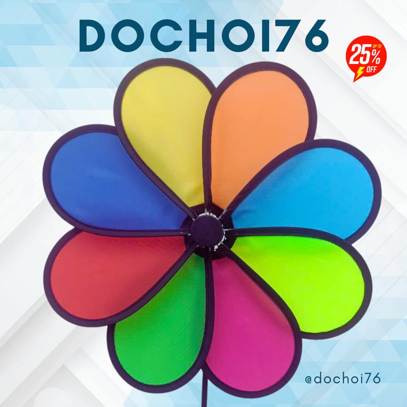 Chong Chóng xe cà phê vải 7 màu cầu vồng 8 cánh loại 1, 2 và 3 tầng đồ chơi cho bé trang trí toy cho trẻ em