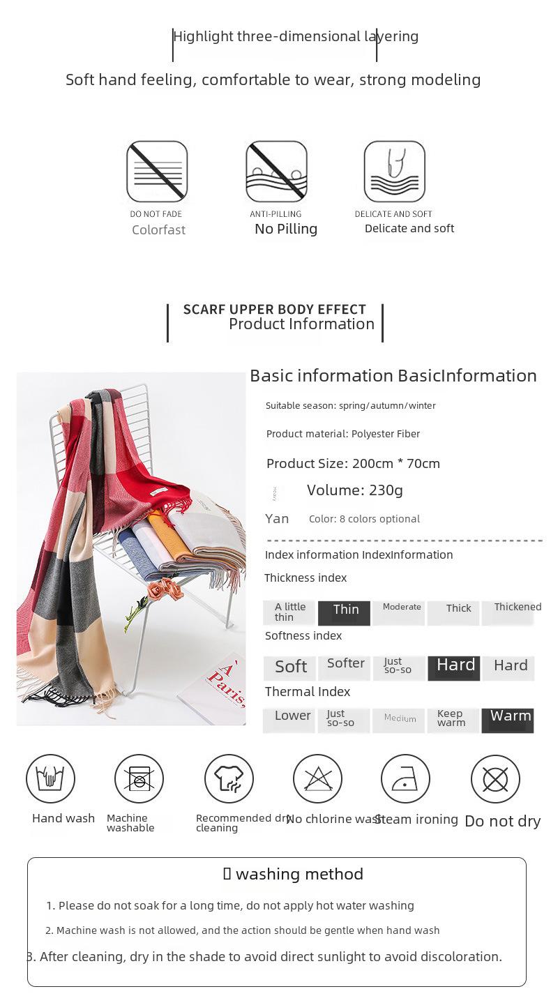 Product Introduction of New Plaid Scarf Women's Japanese and Korean Style Sweet Warm Scarf Fashion Shawl Autumn and Winter Artificial Cashmere Scarf enamel  pins selendang  bahu  klasik 7