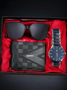 Men's Business Round Dial Analog Quartz Watch & Wallet & Sunglasses Set, Fashion Watch Set for Party, Daily Clothing Decor, Trendy All-match & Exquisite Watch Set for Gift