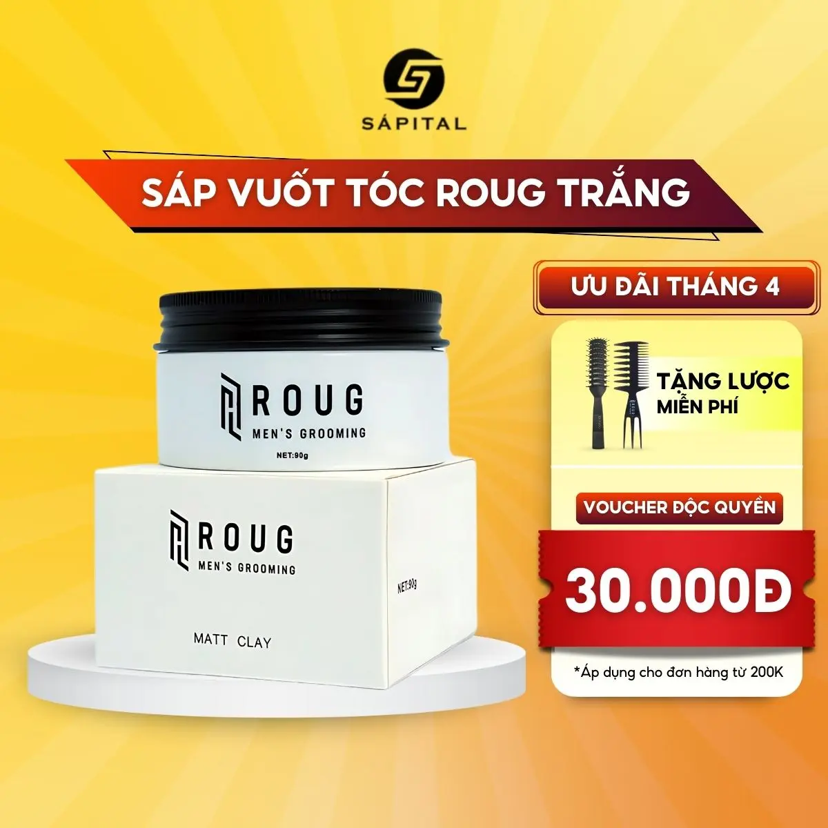 Sáp Vuốt Tóc Roug Men’s Grooming Matt Clay 90g - Sáp Roug Trắng Dành Cho Tóc Dày, Bổ Sung Dưỡng Chất Cho Tóc - Tặng lược Roug Chăm Sóc Tóc Dưỡng Tóc