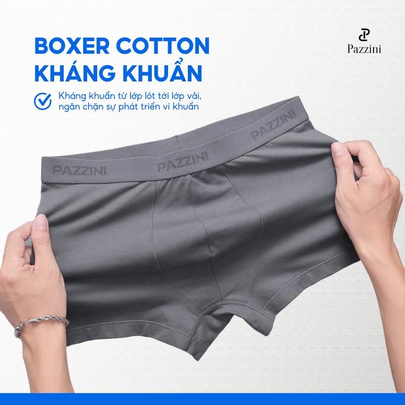 Combo 3 quần lót nam boxer PAZZINI cotton kháng khuẩn cao cấp, quần sịp nam co giãn 4 chiều, thấm hút tốt - BX010