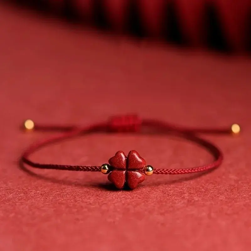 Handmade Red Rope Clover Bracelet Natural Beads Women Men Kids Adjustable Bangles Drop Clover Red Rope Bracelet