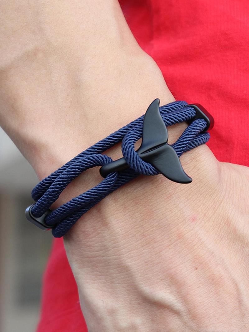 Product Introduction of Unisex Simple Style Plain Color Whale Tail Design Braided Layered Bracelet, Casual Trendy Adjustable Bracelet, Fashionable Accessories for Daily & Party Decoration 4