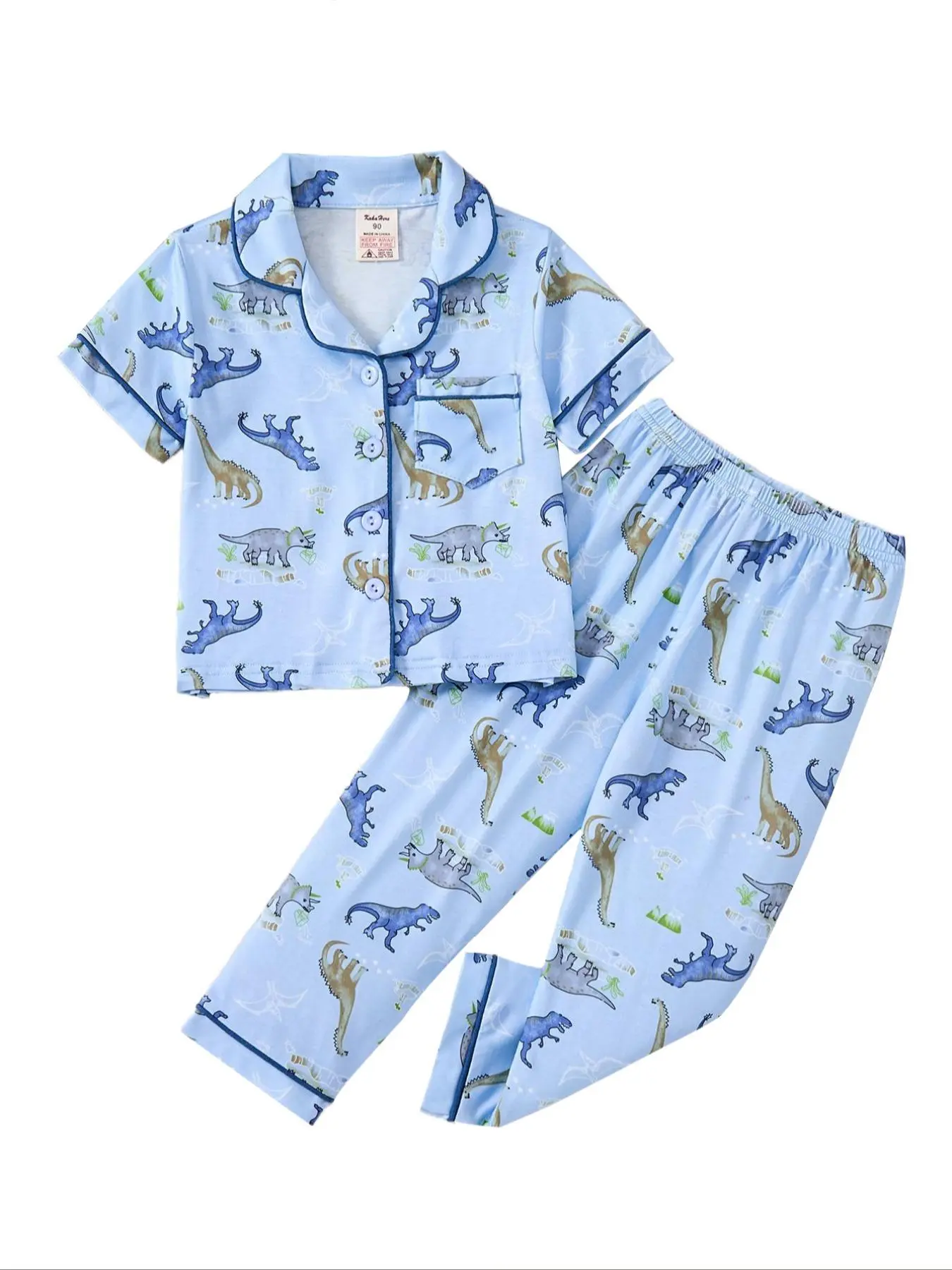 Boy's Cartoon Print Short Sleeve Shirt & Pants Pajama Two-piece Set, Cute Comfy Lapel Neckline Top & Trousers PJ Set, Boys Sleepwear for Summer