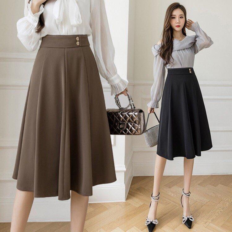 Chân váy nữ công sở dáng dài qua gối dáng váy chữ A xòe nhẹ được ghép từ 6 mảnh vải lên form đẹp chất vitex dày dặn Voi Nhung Voan