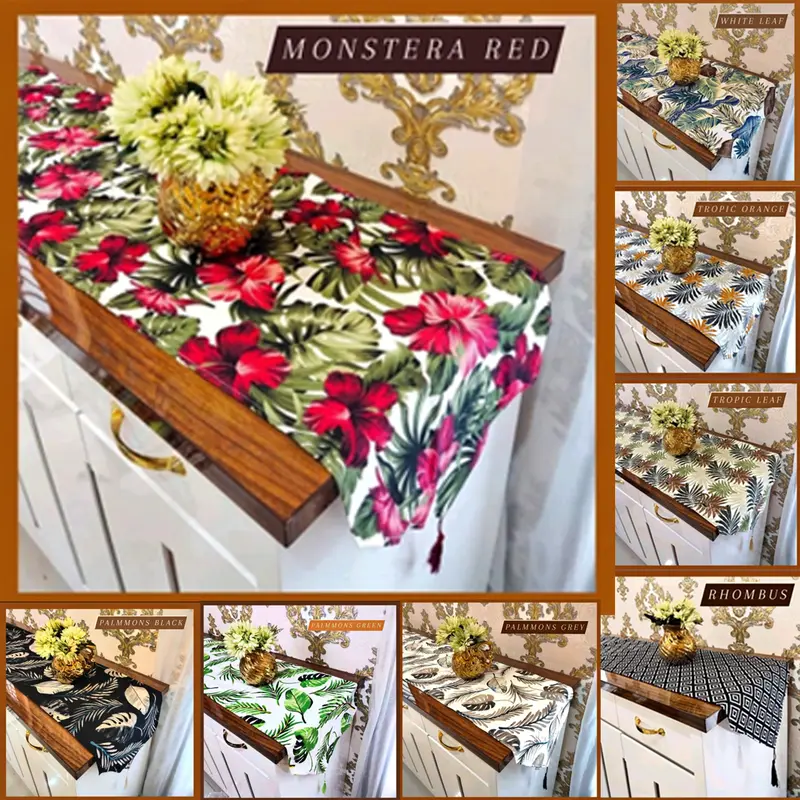 Taplak meja modern panjang 150cm untuk dekorasi ruang tamu bahan kain kanvas aneka motif Rumbai 0