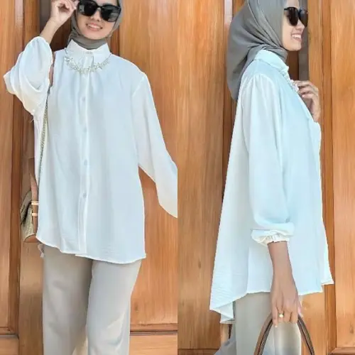 Kemeja Wanita Premium Lengan Balon Karet Kemeja Wanita Polos Basic Lengan Panjang Woman Long Sleeve Original 0