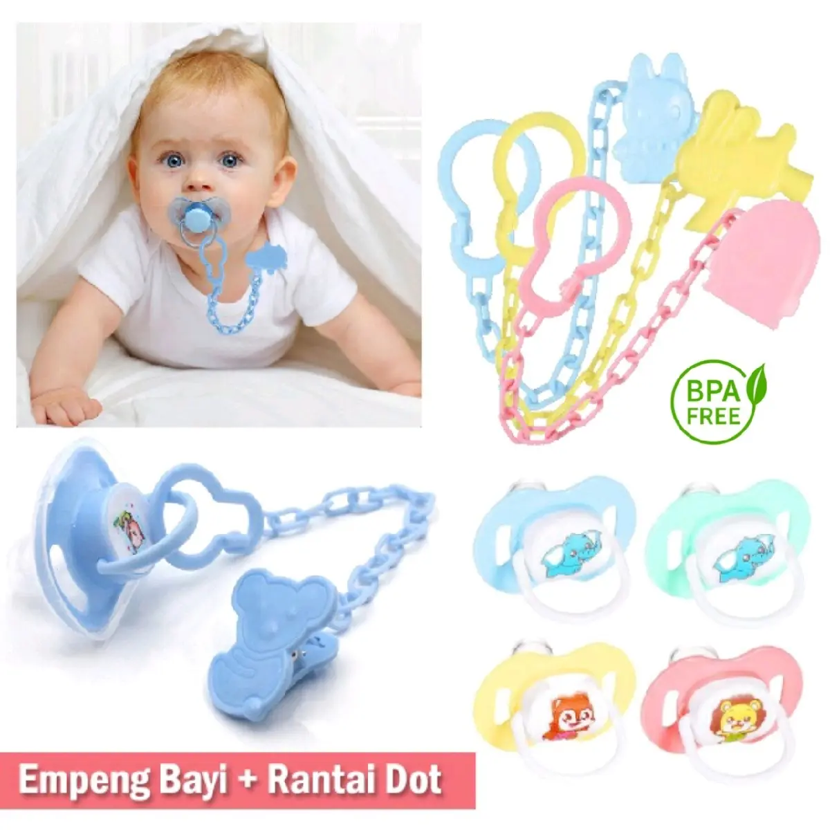 Empeng Bayi dan Tali Rantai Dot Bayi dengan Penutup Empeng Set Bayi Baru Lahir Bpa Free Empeng Bayi Baru lahir Lembut