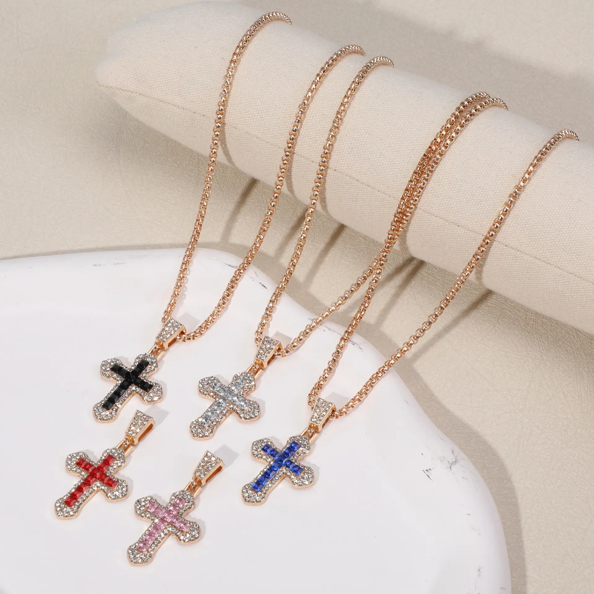 Vòng Cổ Chữ Thập, Chất Liệu Thép Titan, Mặt Dây Chuyền Zircon, Trang Sức, Dễ Phối Đồ, Vòng Cổ Dây Chuyền Áo Len, Hàng Mới Về