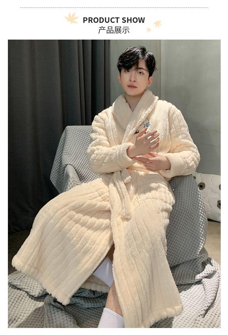 Product Introduction of Áo Choàng Ngủ Dài, Dành Cho Nam Giới, Chất Liệu Lông Cừu San Hô, Thích Hợp Cho Mùa Thu Và Mùa Đông, Đồ Ngủ Trẻ Trung, Đồ Ngủ, Chất Liệu vải nỉ Dày Dặn, Đồ Mặc Nhà Menswear Có Cổ 12