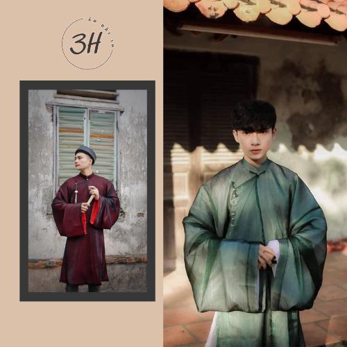 Áo cổ phục , ngũ thân , áo tấc nam 2 lớp tay thụng lót lụa nhật - Áo dài 3H