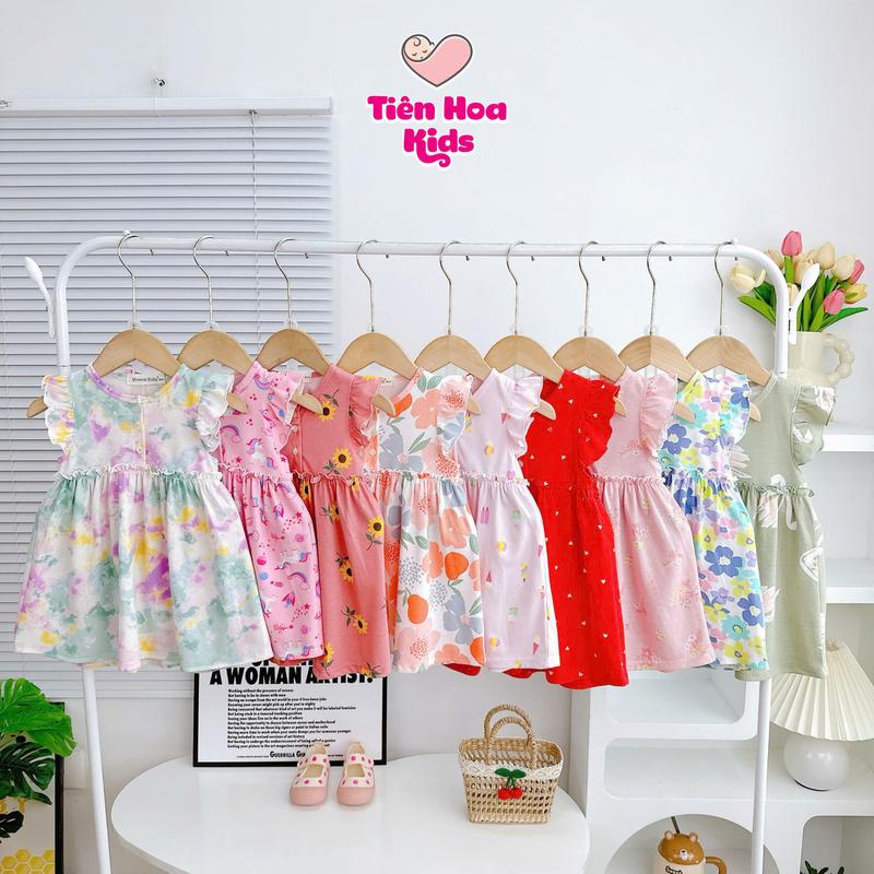 [Bé 7-19kg] Váy/Đầm Cánh Tiên Cài Nút Giữa TIENHOASHOP Cotton Bozip Xuất Dư Siêu Mềm Mịn Mát Cho Bé Gái