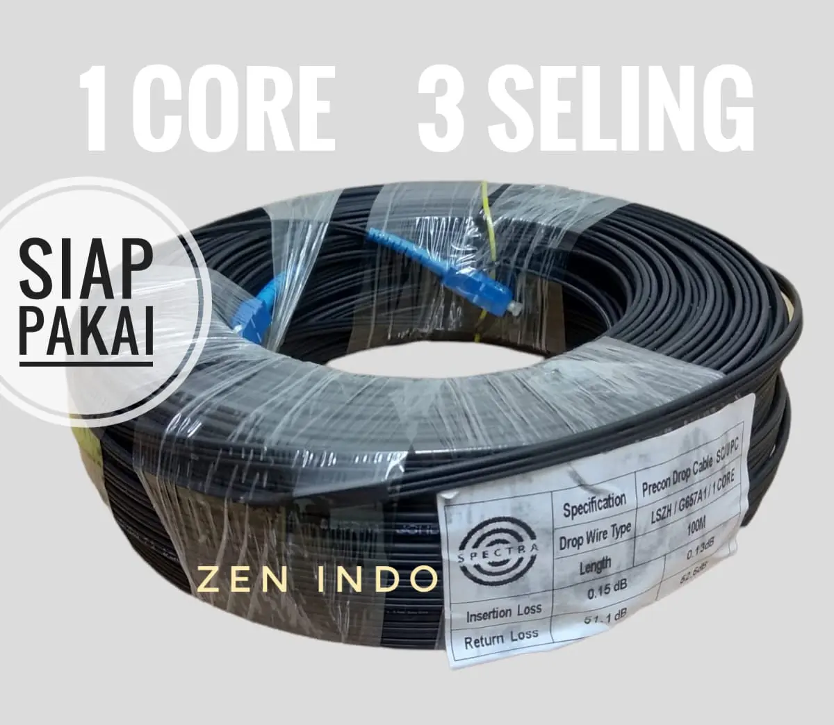 Kabel FO Fiber Optik Kabel Precon 1 Core 3 Seling 50M 75M 100M 120M 150M 200M 300M