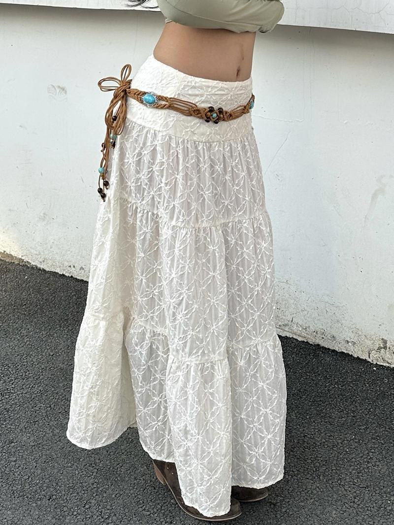 Product Introduction of Women's Plain Jacquard Split Hem Skirt, Y2k   White Skirt for Beach Holiday Vacation, Ladies Summer Clothes 4