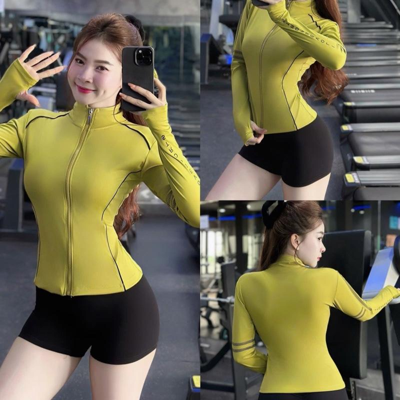 Áo Khoác Thể Thao Nữ viền tay in chất vải Poly 2DA Top Sport Chống Nắng - Tay Sỏ Ngón - Tập Yoga gym chạy bộ