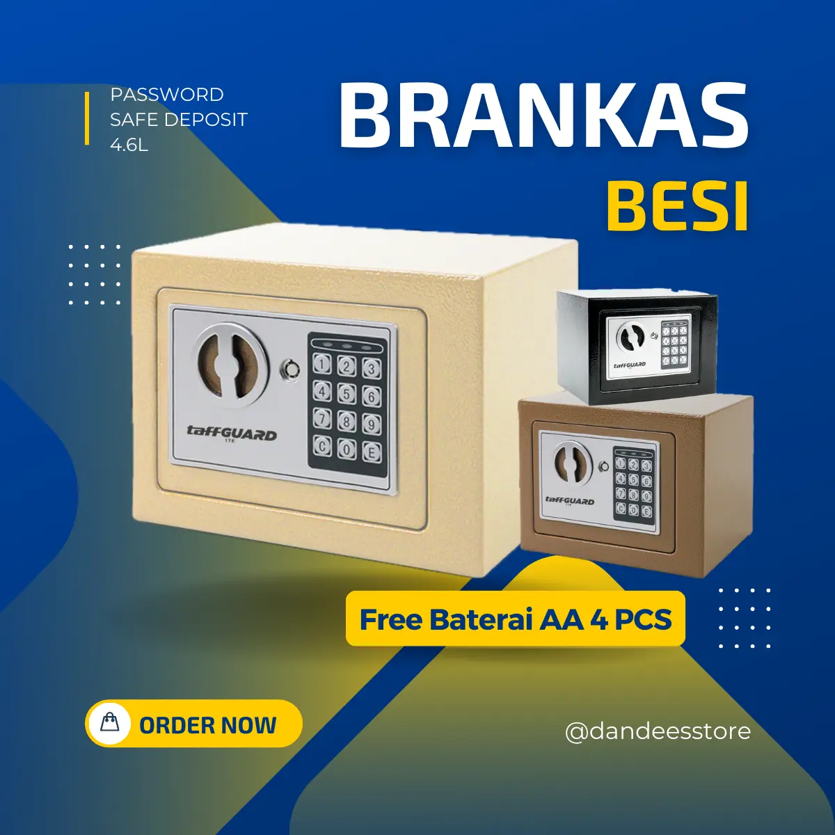 TAFFGUARD BRANKAS MINI ELECTRIC PASSWORD SAFE DEPOSIT BOX WITH LUBANG CELENGAN 4.6 L - 17E - Dandess Store Infinity penyimpanan besi