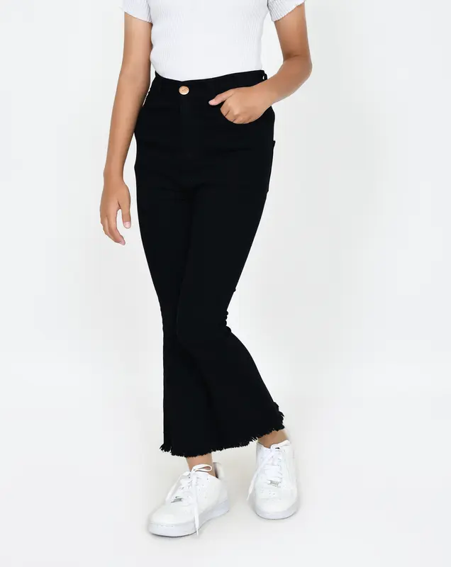 YAOSHI -Jeans anak wanita - Highwaist Cutbray Rawis Anak Tanggung  size 24 - 26 Pinggang Tinggi Jeans Fashion Katun 6