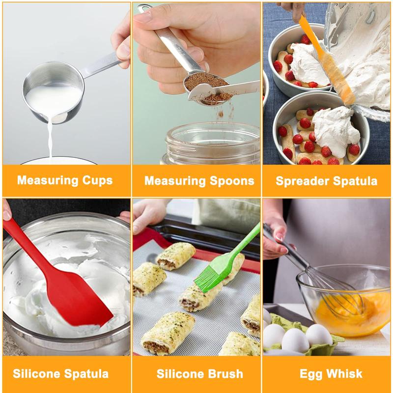 Product Introduction of Kitchen Mixing Bowl with Lid Set, 27pcs/set Baking Sets, Including Nesting Bowls, Measuring Cups & Spoons, Egg Beater, Brush & Scraper, Kitchen Sets, Kitchen Gadgets 6