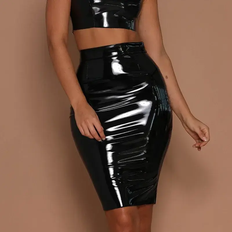 Fashionable Elegant Shiny Waist Bag Women Half Skirt Pu Leather Shorts Trendy Commuting Style Young Girls 2