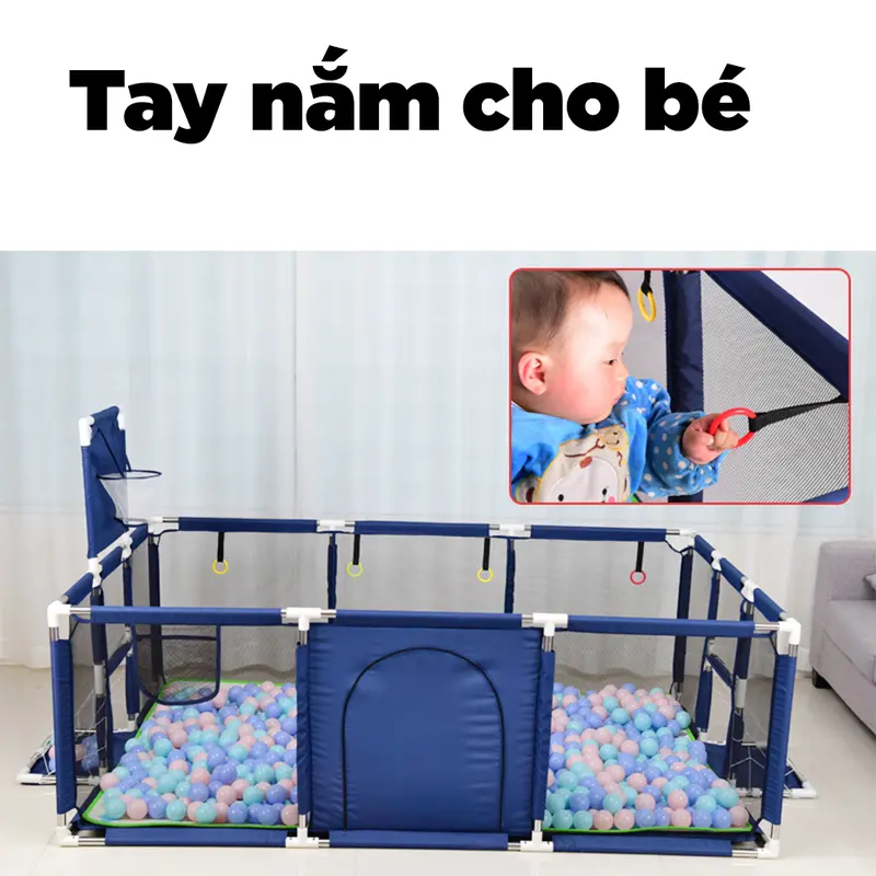 Quây Bóng Cho Bé Hình Chữ Nhật Có Rổ Bóng, Khung Thành - Tặng 50 Bóng Quây Nhựa - Đồ Chơi lồng  cho 3