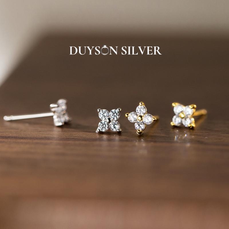 Bông tai bạc nữ cỏ bốn lá Duyson Silver, Khuyên tai bạc Ý 925 cỏ 4 lá may mắn (GIÁ BÁN/ 1 CHIẾC) [KNXK38]