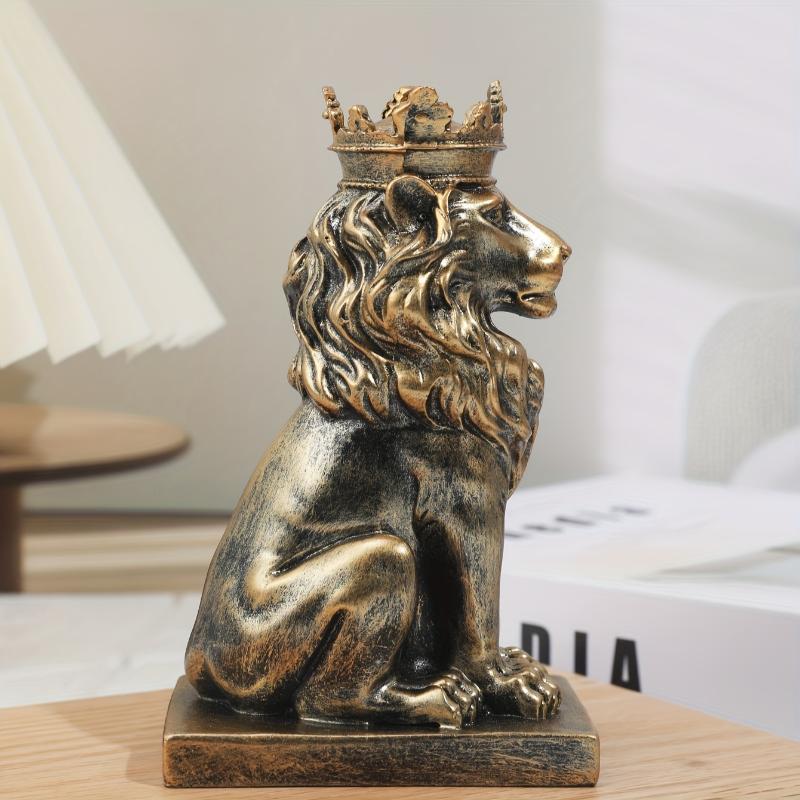 1pc Majestic Crowned Lion Statue - Rustic Royal Resin Figurine for Indoor and Outdoor Decor - Mantel, Bookshelf, Office Accent, Regal Animal Sculpture with Premium Details Room Ornaments 3
