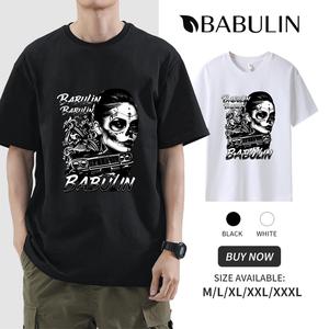 BABULIN  260g pure cotton men's printed Oversized Beautiful women skull pattern Printed T-shirt